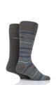 Mens 2 Pair BOSS Stripe and Plain Combed Cotton Socks - Grey