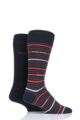 Mens 2 Pair BOSS Stripe and Plain Combed Cotton Socks - Navy