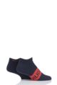 Mens 2 Pair BOSS Logo Combed Cotton Trainer Liner Socks - Navy