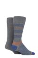 Mens 2 Pair BOSS Combed Cotton Fine Stripe and Plain Socks - Medium Grey