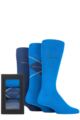 Mens 3 Pair BOSS Gift Boxed Plain and Argyle Cotton Socks - Open Blue