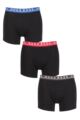 Mens 3 Pack BOSS Cotton Contrast Waistband Longer Leg Boxer Briefs - Black Contrast