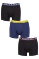 Mens 3 Pack BOSS Plain Cotton Stretch Longer Leg Boxer Briefs - Black / Blue