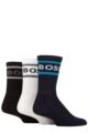 Mens 3 Pair BOSS Ribbed Cotton Short Socks - Navy / Blue / White