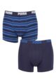 Mens 2 Pair Puma Plain and Striped Cotton Boxer Shorts - Blue