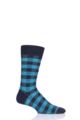 Mens 1 Pair Pantherella Cooper Gingham Check Merino Wool Modern Plus Socks - Navy / Turquoise