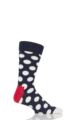 Mens and Ladies 1 Pair Happy Socks Big Dot Combed Cotton Socks - Navy