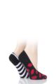 Ladies 2 Pair Lulu Guinness Cotton Ped Socks - Red Small Lips