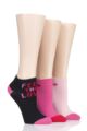 Ladies 3 Pair Lulu Guinness Cotton Secret Socks - Feel the Love Black