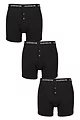Mens 3 Pack Glenmuir William Button Front Cotton Boxer Shorts - Black