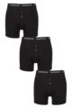 Mens 3 Pack Glenmuir William Button Front Cotton Boxer Shorts - Black