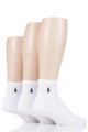 Mens 3 Pair Ralph Lauren Plain Cotton Sports Quarter Socks - White