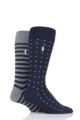 Mens 2 Pair Ralph Lauren Dot and Stripe Cotton Socks - Navy / Grey