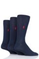 Mens 3 Pair Ralph Lauren Mercerized Cotton Flat Knit Plain Socks - Navy