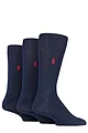 Mens 3 Pair Ralph Lauren Mercerized Cotton Flat Knit Plain Socks - Navy