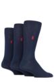 Mens 3 Pair Ralph Lauren Mercerized Cotton Flat Knit Plain Socks - Navy