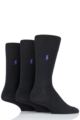 Mens 3 Pair Ralph Lauren Mercerized Cotton Flat Knit Plain Socks - Black