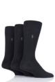 Mens 3 Pair Ralph Lauren Egyptian Cotton Ribbed Plain Socks - Black