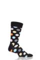 Mens and Ladies 1 Pair Happy Socks Big Dot Combed Cotton Socks - Black