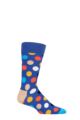 Mens and Ladies 1 Pair Happy Socks Big Dot Combed Cotton Socks - Bright Blue
