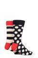 Mens and Ladies 2 Pair Happy Socks Classic Big Dot and Striped Socks - Multi