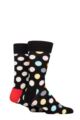 Mens and Ladies 2 Pair Happy Socks Classic Big Dot and Striped Socks - Black