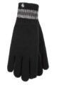 Mens 1 Pack SOCKSHOP Heat Holders Cedar Stripe Cuff Gloves - Black