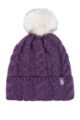 Ladies 1 Pack Heat Holders Heat Weaver Cable Knit Pom Pom Hat - Purple