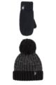 Kids 1 Pack SOCKSHOP Heat Holders Turn Over Pom Pom Hat & Mittens - Black