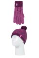 Kids 1 Pack SOCKSHOP Heat Holders Diamond Pom Pom Hat & Gloves - Pink / Purple