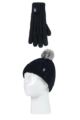 Kids 1 Pack SOCKSHOP Heat Holders Cable Turn Over Pom Pom Hat & Gloves - Black