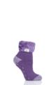 Ladies 1 Pair Heat Holders Lounge Feather Turn Over Cuff Socks - Aubergine