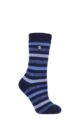 Ladies 1 Pair SOCKSHOP Heat Holders 2.3 TOG Patterned Thermal Socks - Rosebud Stripe Navy