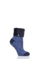 Ladies 1 Pair Heat Holders Lounge Feather Turn Over Cuff Socks - Navy