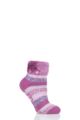 Ladies 1 Pair Heat Holders Lounge Feather Turn Over Cuff Socks - Pink Stripe
