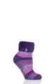Ladies 1 Pair Heat Holders Lounge Feather Turn Over Cuff Socks - Purple Stripe