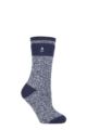 Ladies 1 Pair SOCKSHOP Heat Holders 2.3 TOG Patterned Thermal Socks - Sydney Block Stripe Soft Navy