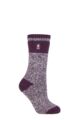 Ladies 1 Pair SOCKSHOP Heat Holders 2.3 TOG Patterned Thermal Socks - Sydney Block Stripe Plum