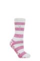 Ladies 1 Pair SOCKSHOP Heat Holders 2.3 TOG Plain and Patterned Slipper Socks - Seville Light Grey / Berry