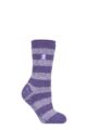 Ladies 1 Pair SOCKSHOP Heat Holders 2.3 TOG Plain and Patterned Slipper Socks - Seville Mulberry Purple / White