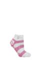 Ladies 1 Pair SOCKSHOP Heat Holders 2.3 TOG Patterned and Striped Ankle Slipper Socks - Valencia Light Grey / Berry