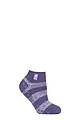 Women's 1 Pair SOCKSHOP Heat Holders 2.3 TOG Patterned and Striped Ankle Slipper Socks - Valencia Mulberry Purple / White