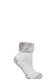 Women's 1 Pair Heat Holders Lounge Feather Turn Over Cuff Socks - Queenstown Plain Silver Grey