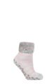 Ladies 1 Pair Heat Holders Lounge Feather Turn Over Cuff Socks - Auckland Stripe Silver Grey