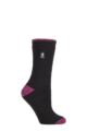 Ladies 1 Pair SOCKSHOP Heat Holders 2.3 TOG Patterned Thermal Socks - Prague Heel & Toe Black / Berry