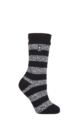 Ladies 1 Pair SOCKSHOP Heat Holders 2.3 TOG Patterned Thermal Socks - Tuscany Chunky Stripe Black / White