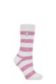 Ladies 1 Pair SOCKSHOP Heat Holders 2.3 TOG Patterned Thermal Socks - Tuscany Chunky Stripe Light Grey / Berry