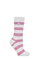 Women's 1 Pair SOCKSHOP Heat Holders 2.3 TOG Patterned Thermal Socks - Tuscany Chunky Stripe Light Grey / Berry