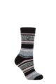 Ladies 1 Pair SOCKSHOP Heat Holders 2.3 TOG Patterned Thermal Socks - Calanda Multi Stripe Black / Dusted Pink