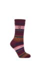 Ladies 1 Pair SOCKSHOP Heat Holders 2.3 TOG Patterned Thermal Socks - Calanda Multi Stripe Cabernet / Mustard